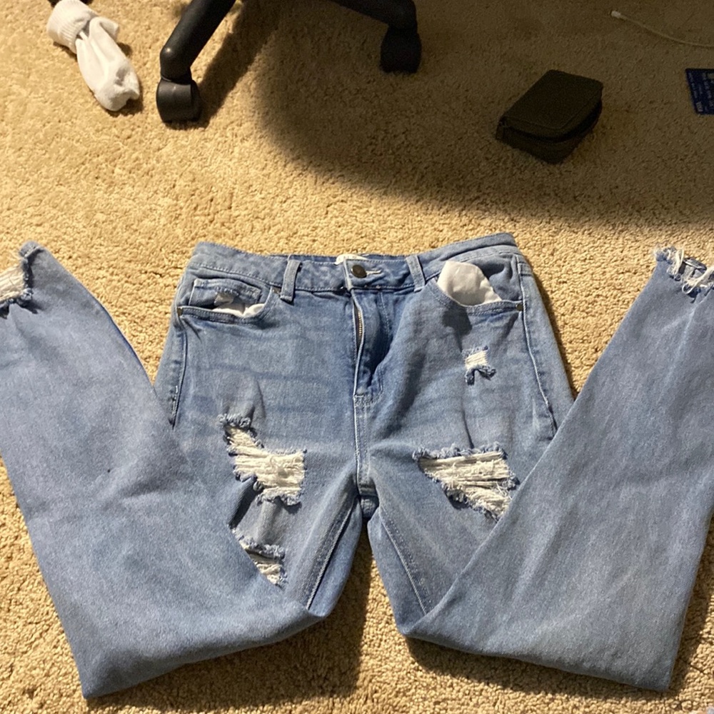 somewhat baggy jeans